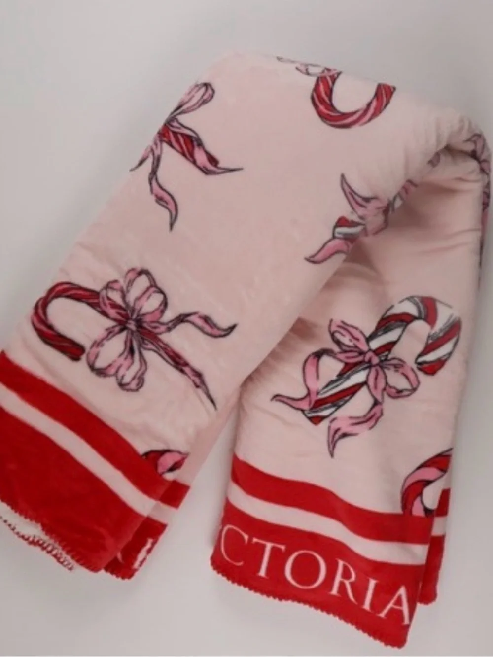 Victoria's Secret Pink and Red Bow Sherpa Throw